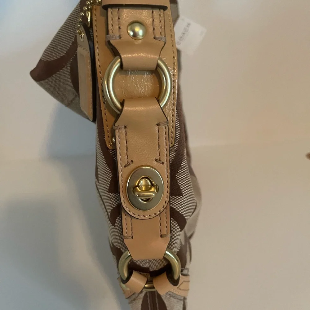 COACH SIGNATURE SLIM CARLY HANDBAG Brown and Tan - Picture 2 of 10